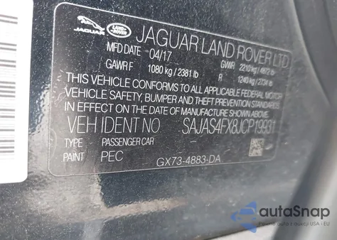 2018 Jaguar Xe from USA, damaged, VIN SAJAS4FX8JCP19931